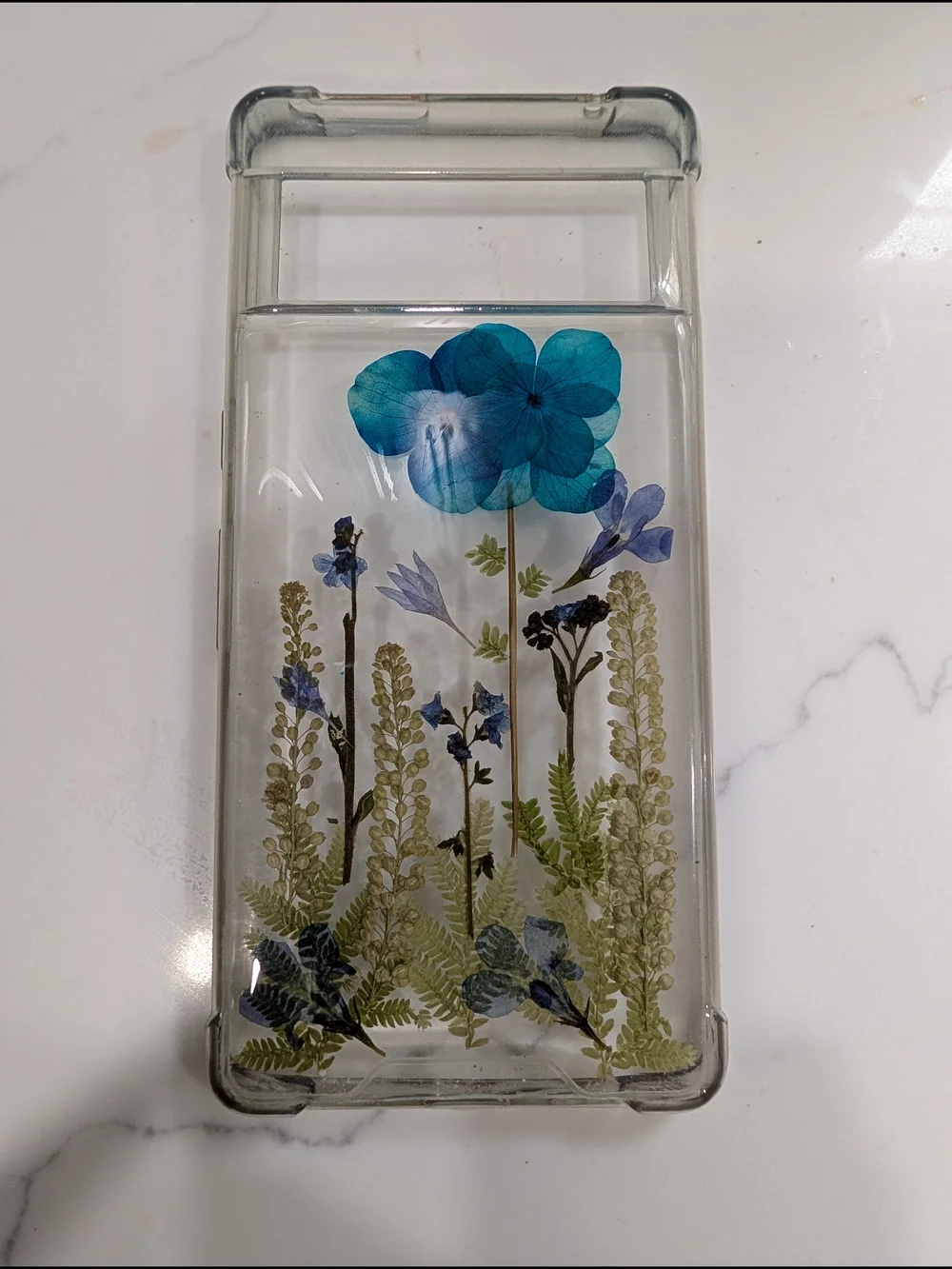 Clear Floral Pressed Flower Phone Case - Blue & Green